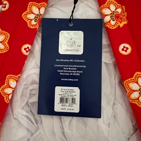 Kansas City Chiefs KC Backpack Vera Bradley X NFL Red Yellow Bandana Clear NWT - Picture 6 of 6